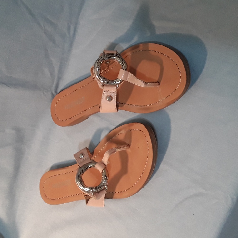 Nude with gold-tone trim sandals